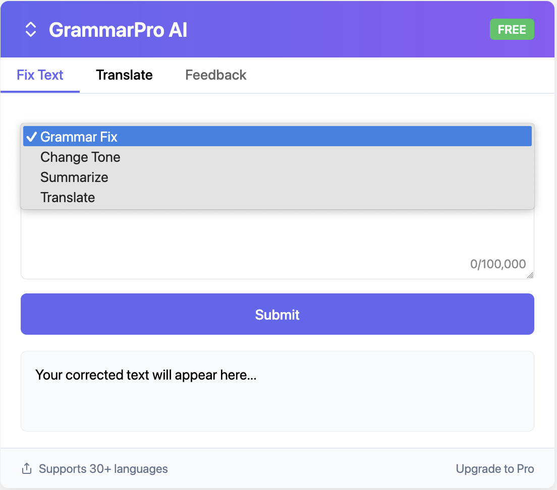 fixGrammer browser extension demo